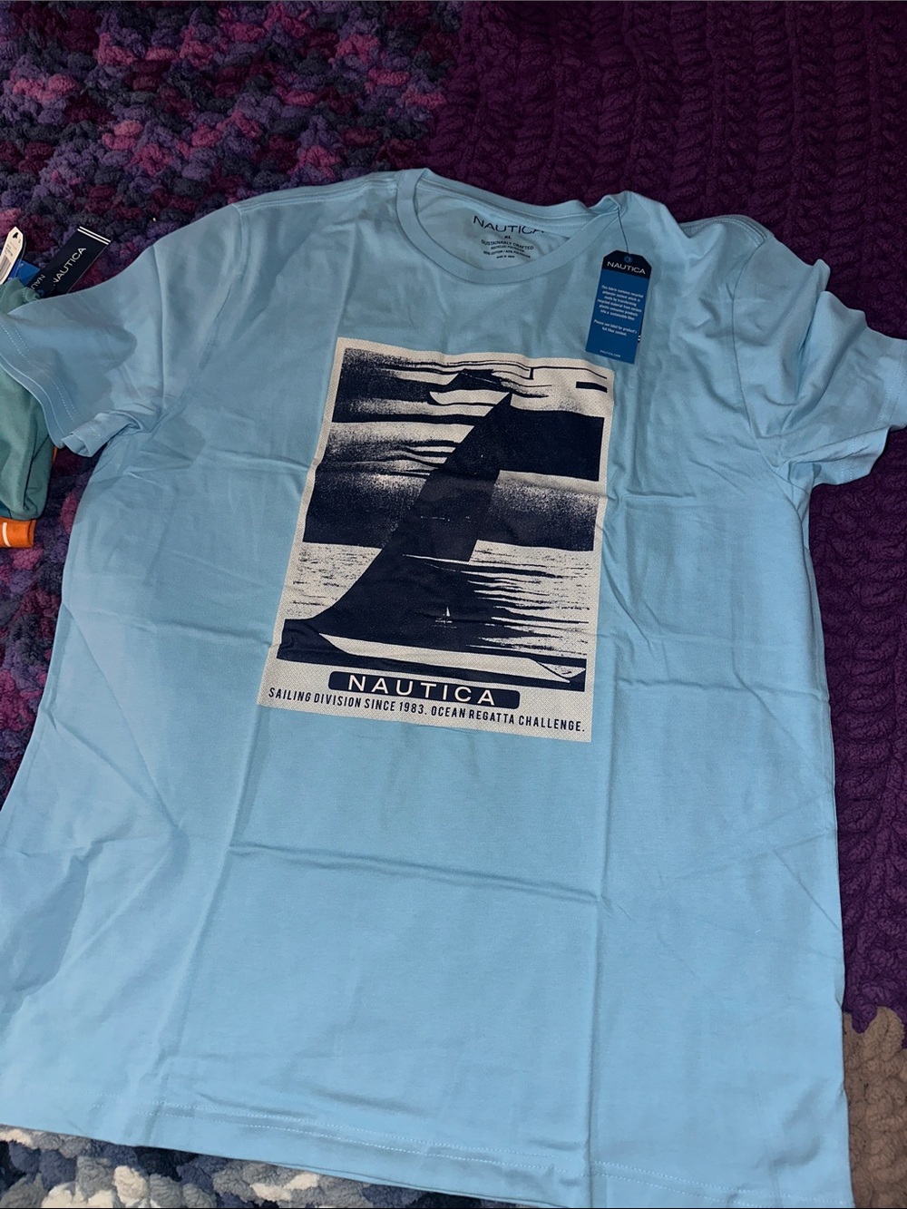 Nautica Light Blue Graphic Sailboat Crew Tee